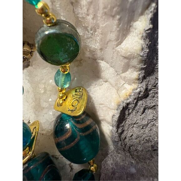 Bracelet, Green Teal and Gold Stretch Bracelet, Adjustable, NEW, Handmade, Artis - Picture 4 of 4